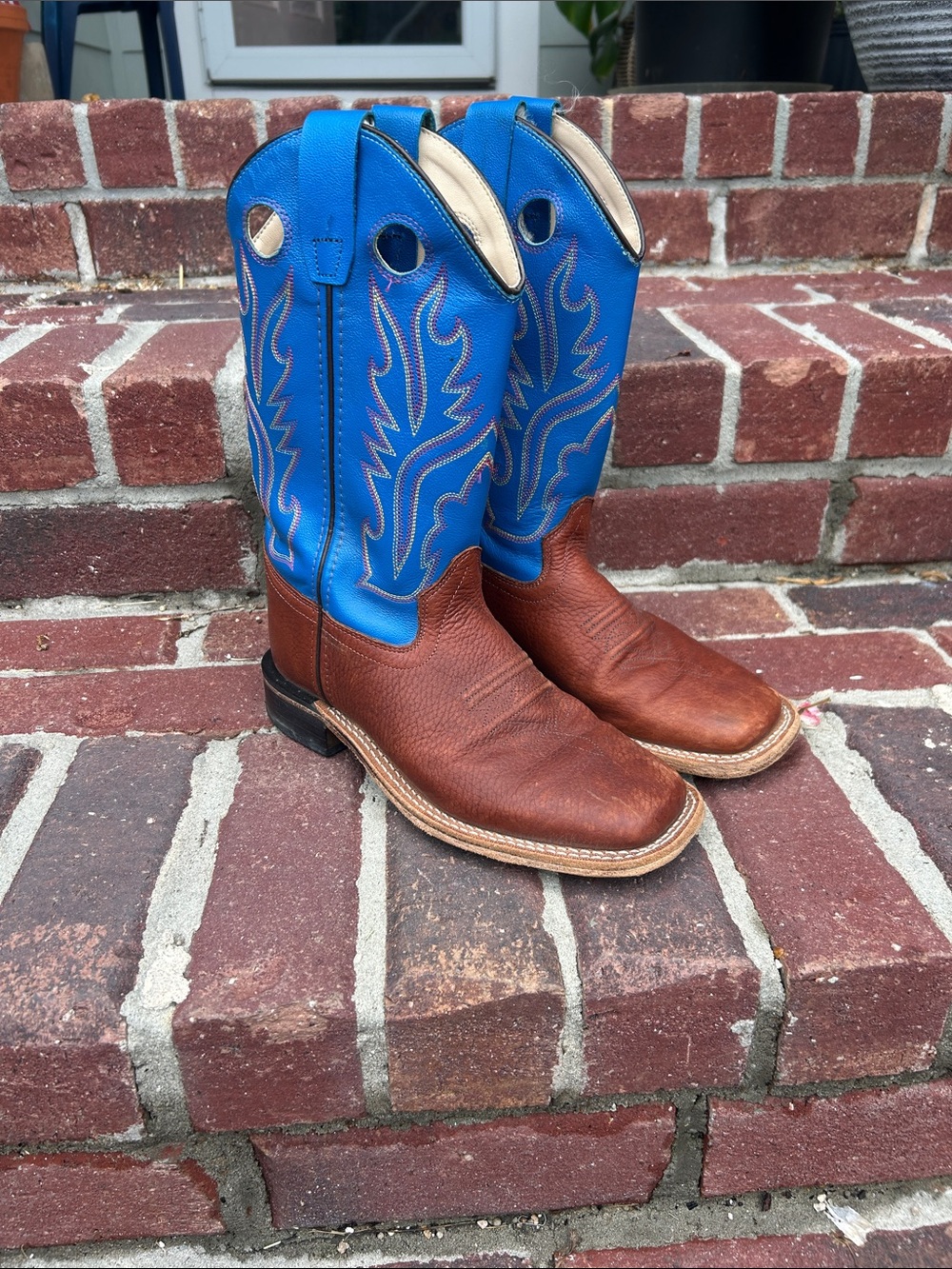 Boys Two-Tone Brown & Blue Western Pull-On Cowboy Boots
